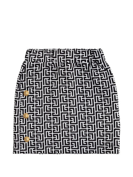  Balmain Kids Monogram Button Skirt - Black 