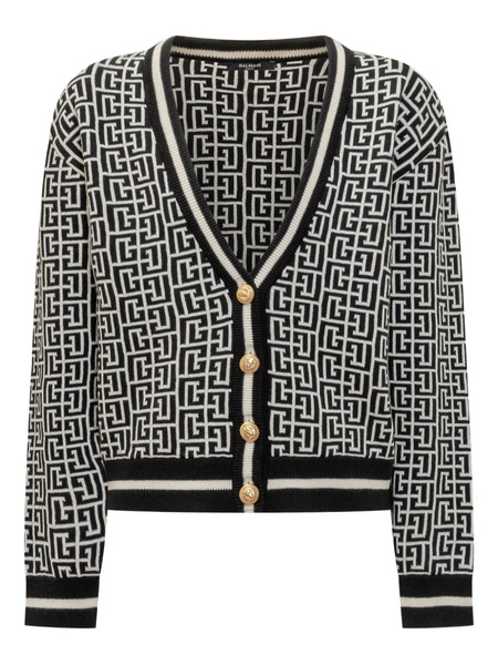  Balmain Kids Monogram Knit Cardigan - White 