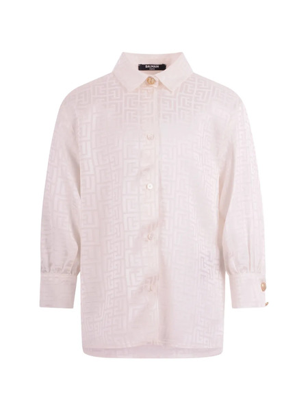  Balmain Kids Monogram-print Button Shirt - Neutrals 