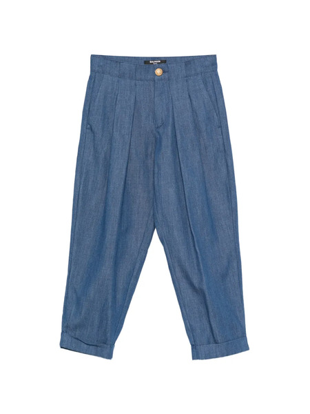  Balmain Kids Pleated Cuffed Trousers - Blue 