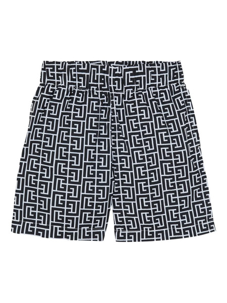  Balmain Kids Printed Monogram Swim Shorts - Black 