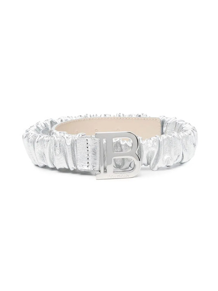  Balmain Kids Ruched Leather Belt - Silver 