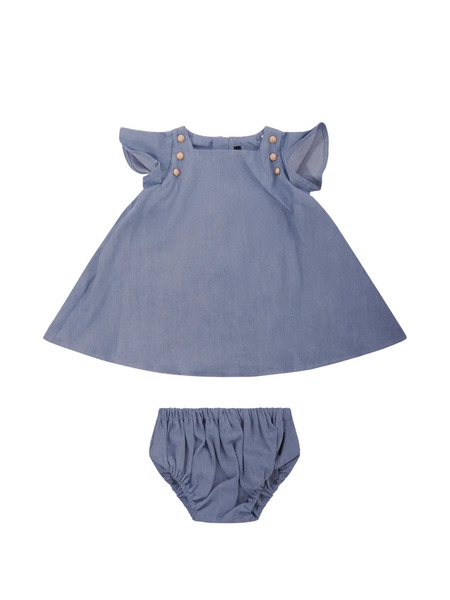  Balmain Kids Ruffled Button Dress - Blue 
