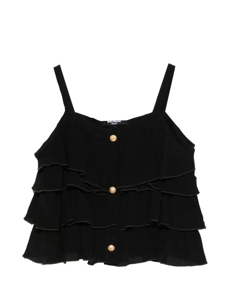  Balmain Kids Ruffled Buttoned Top - Black 