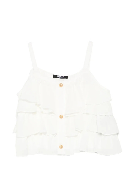  Balmain Kids Ruffled Buttoned Top - White 