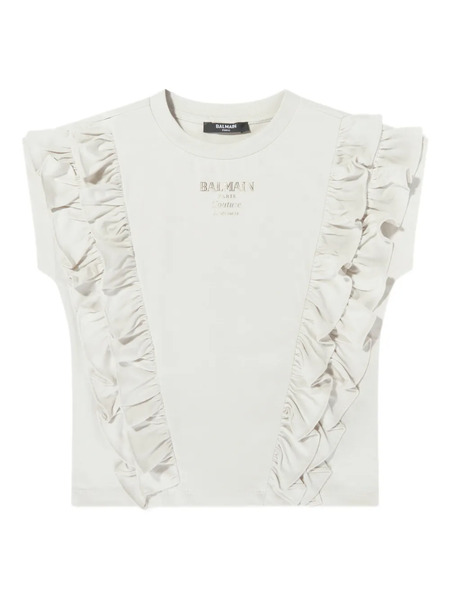  Balmain Kids Ruffled Logo Top - White 
