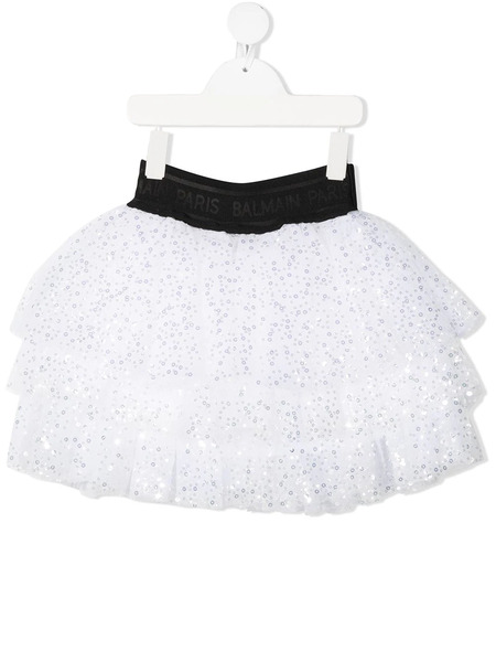 Balmain Kids Sequin Embellished Tutu - White 