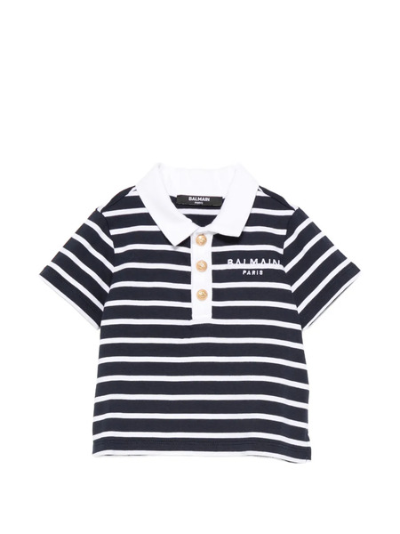  Balmain Kids Striped Buttoned Polo Shirt - Blue 