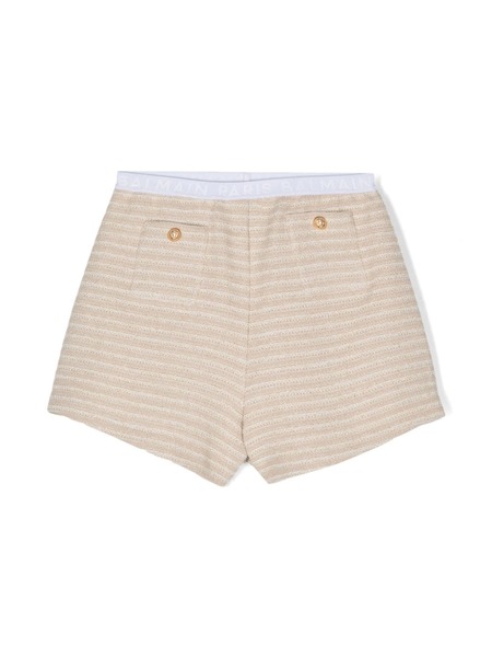  Balmain Kids Striped Knitted Shorts - Neutrals 