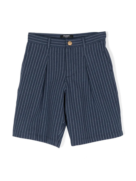 Balmain Kids Striped Pleated Tailored Shorts - Blue 
