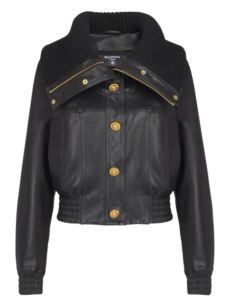  Balmain Knit-collar Button Jacket - Black 