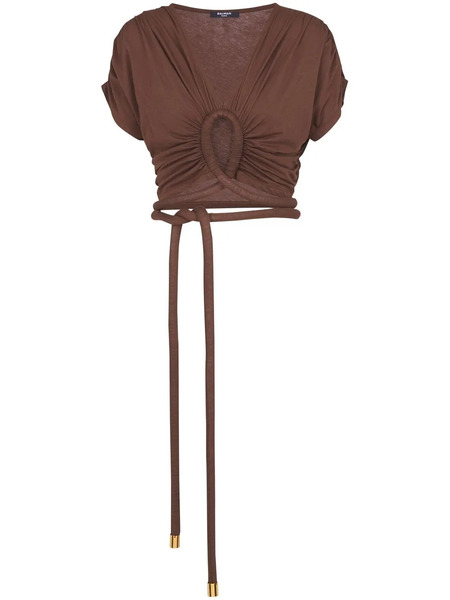  Balmain Knotted Cropped Top - Brown 