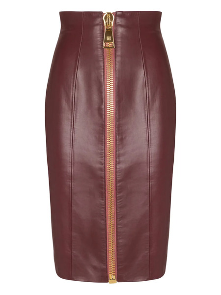  Balmain Lambskin-leather Zip-front Skirt - Red 