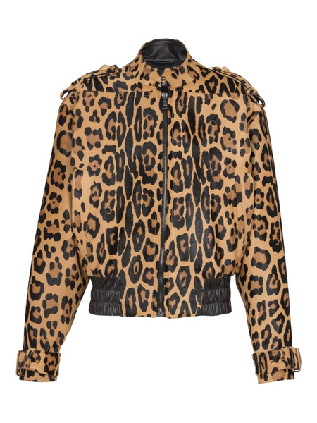  Balmain Leopard-print Leather Bomber Jacket - Neutrals 