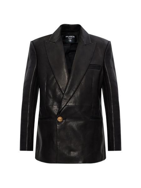  Balmain Lion-button Leather Jacket - Black 