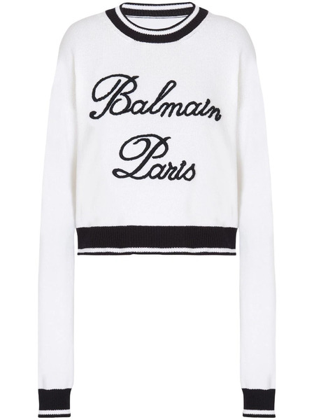 Balmain Logo-embroidered Crew-neck Jumper - White 