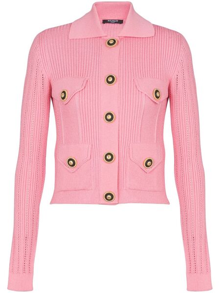  Balmain Logo-embroidered Knit Cardigan - Pink 