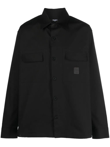  Balmain Logo-patch Cotton Shirt - Black 