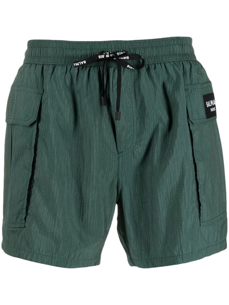  Balmain Logo-patch Drawstring Swim Shorts - Green 