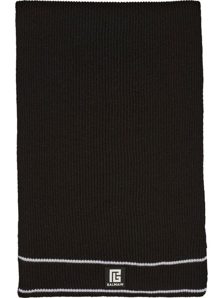  Balmain Logo-patch Ribbed Scarf - Black 