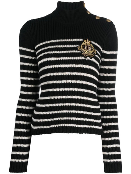  Balmain Logo-patch Striped Jumper - White 
