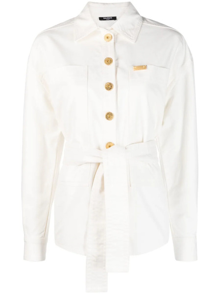  Balmain Logo-plaque Denim Shirt Jacket - White 
