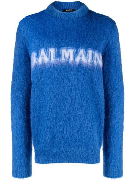  Balmain Logo-print Brushed-finish Jumper - Blue 