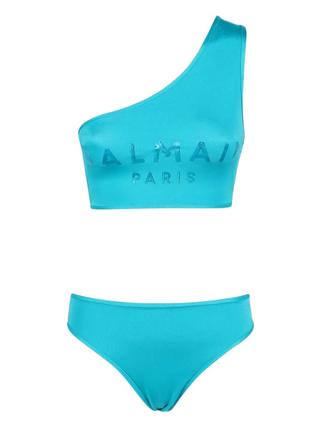  Balmain Logo-print One-shoulder Bikini - Blue 