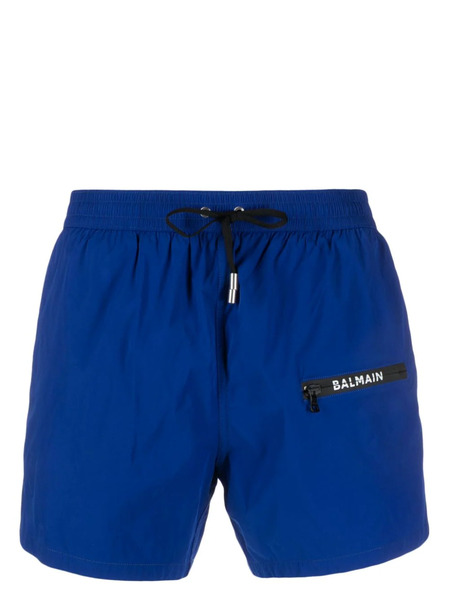  Balmain Logo-print Swim Shorts - Blue 