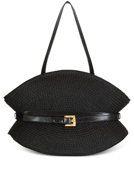  Balmain Medium Shuffle Raffia Belted Tote Bag - Black 