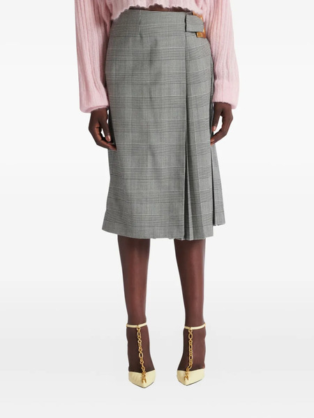  Balmain Midi Check-pattern Pleated Skirt - Grey 