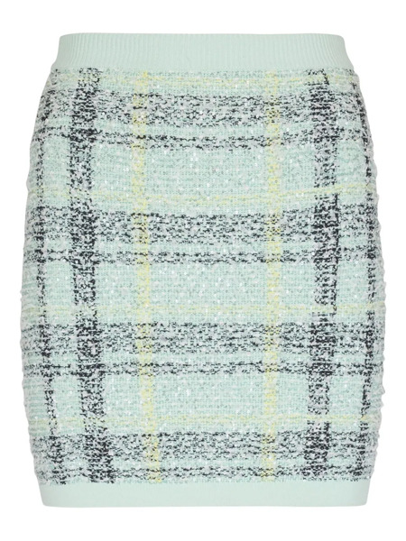  Balmain Mini Glitter Plaid Tweed Skirt - Green 