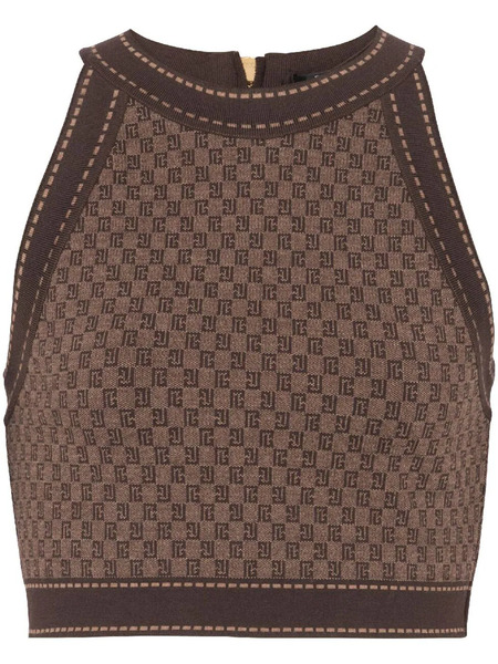  Balmain Monogram-jacquard Cropped Top - Brown 