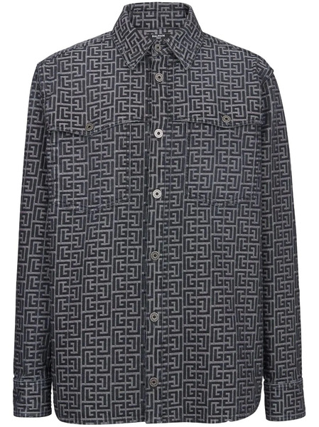  Balmain Monogram-jacquard Denim Shirt - Black 