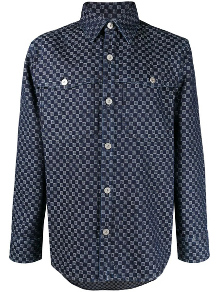  Balmain Monogram-jacquard Denim Shirt - Blue 