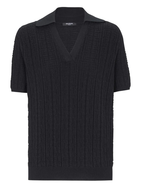  Balmain Monogram-jacquard Knitted Top - Black 