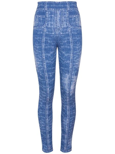  Balmain Monogram-jacquard Leggings - Blue 