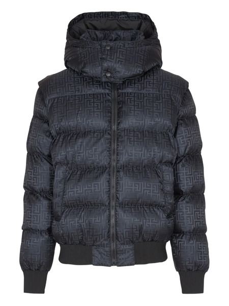  Balmain Monogram-jacquard Padded Jacket - Black 