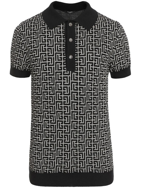  Balmain Monogram Jacquard Polo Shirt - Black 