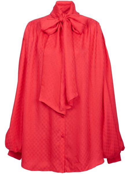  Balmain Monogram-jacquard Silk Shirt - Red 