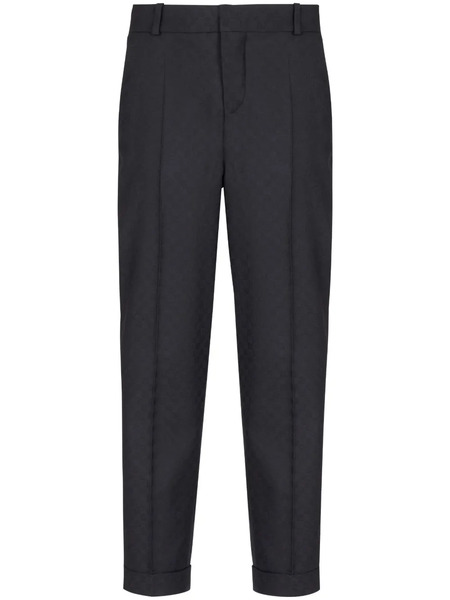  Balmain Monogram-jacquard Wool Trousers - Black 