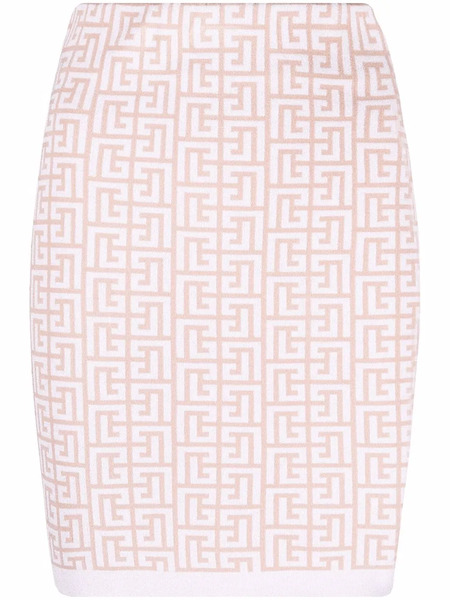  Balmain Monogram Knitted Skirt - Neutrals 
