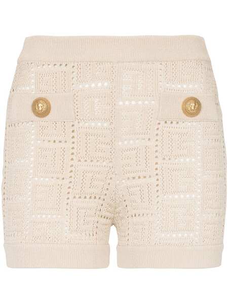  Balmain Monogram Mesh Knitted Shorts - Neutrals 