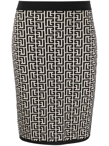 Balmain Monogram Pattern Mini Skirt - Neutrals 