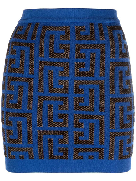  Balmain Monogram-pattern Miniskirt - Blue 
