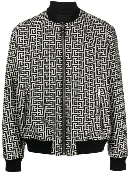  Balmain Monogram-pattern Reversible Bomber Jacket - Black 
