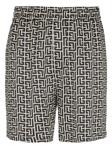  Balmain Monogram-pattern Shorts - Black 