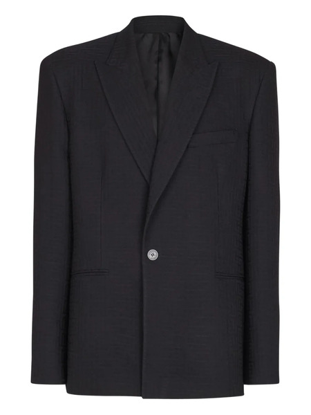  Balmain Monogram-pattern Single-breasted Wool Blazer - Black 