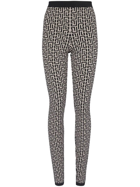  Balmain Monogram-print High-waisted Leggings - Black 