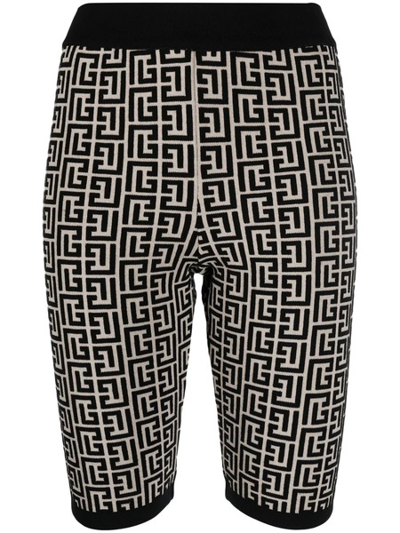  Balmain Monogram-print Knitted Shorts - Neutrals 